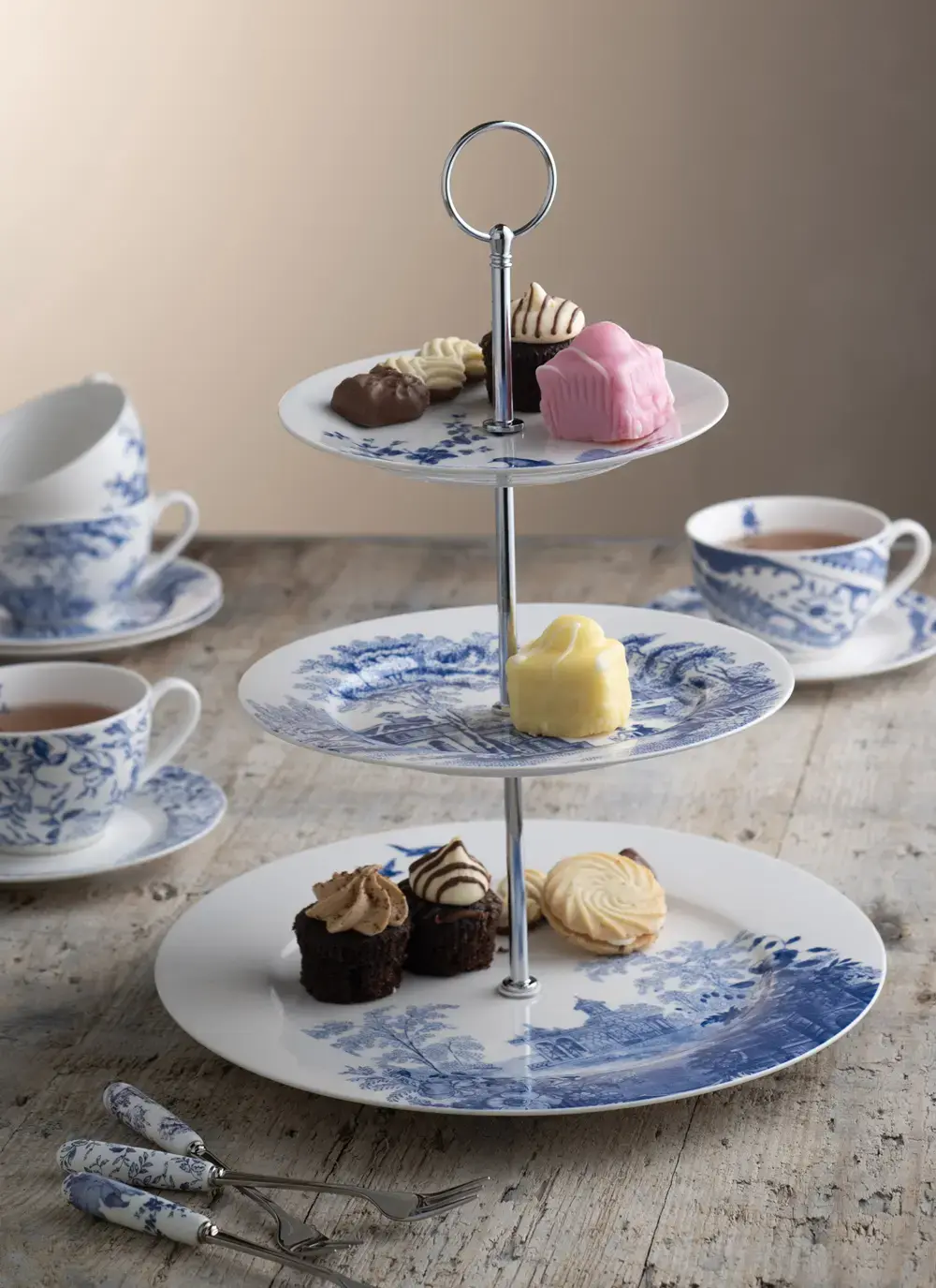 Archive Blue Three-Tier Cake Stand